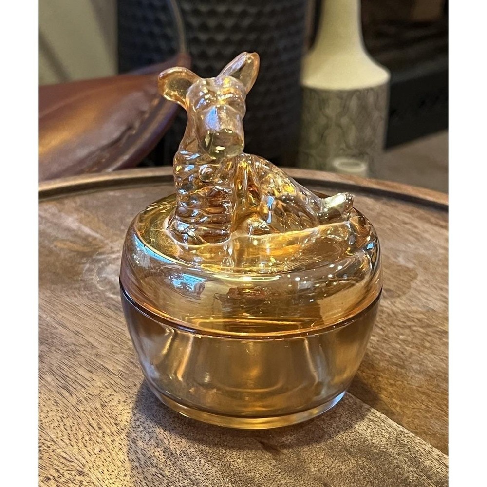 Vtg Jeanette Scottie Dog Marigold Carnival Glass‎ Dish Lid Powder Candy Jar 1940 - Picture 2 of 7
